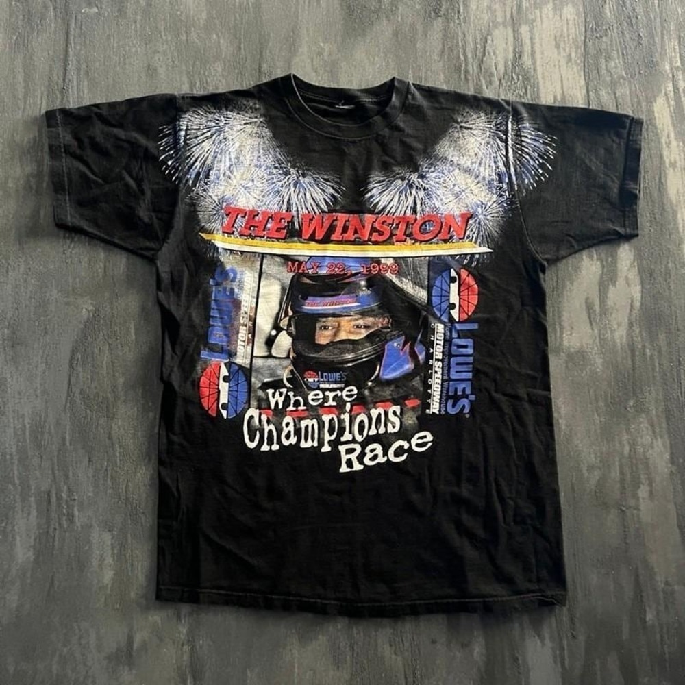 Vintage The Winston Shirt Mens XL Black 1990s Nascar Stock Car Racing AOP